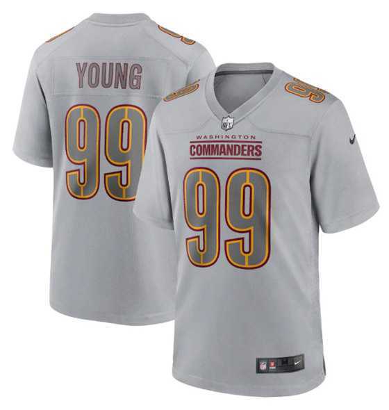 Mens Washington Commanders #99 Chase Young Gray Atmosphere Fashion Stitched Game Jersey Dyin